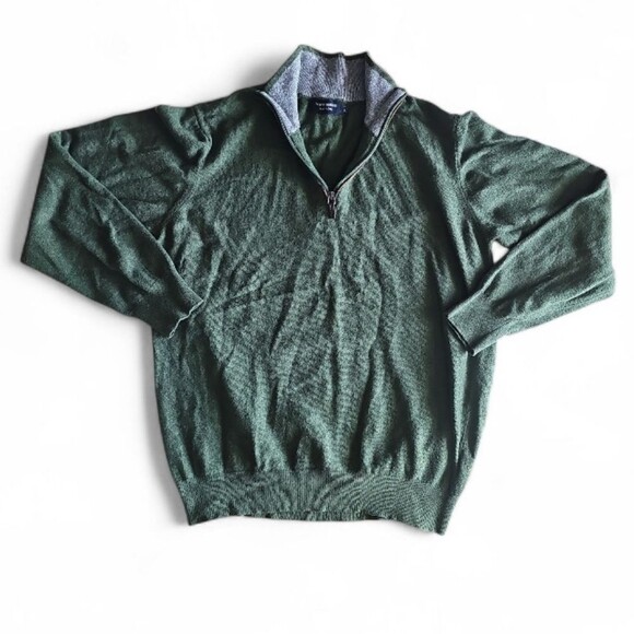 Filippo Riberti Wool Cashmere Quarter Zip Sweater Sz L Forest Green Italian Knit - Picture 3 of 11